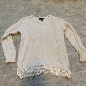 Beige Forever 21 Sweater with Lace Detail